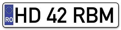 Placuta inmatriculare numar auto  HD-42-RBM, HD 42 RBM, HD42RBM