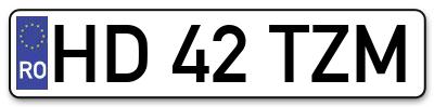 Placuta inmatriculare numar auto  HD-42-TZM, HD 42 TZM, HD42TZM