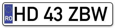 Placuta inmatriculare numar auto  HD-43-ZBW, HD 43 ZBW, HD43ZBW