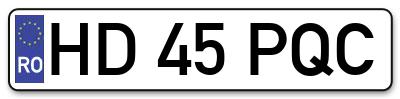 Placuta inmatriculare numar auto  HD-45-PQC, HD 45 PQC, HD45PQC