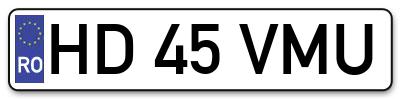 Placuta inmatriculare numar auto  HD-45-VMU, HD 45 VMU, HD45VMU
