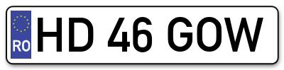 Placuta inmatriculare numar auto  HD-46-GOW, HD 46 GOW, HD46GOW