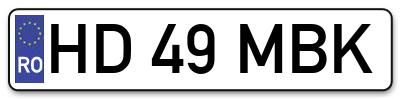 Placuta inmatriculare numar auto  HD-49-MBK, HD 49 MBK, HD49MBK