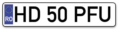 Placuta inmatriculare numar auto  HD-50-PFU, HD 50 PFU, HD50PFU