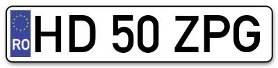 Placuta inmatriculare numar auto  HD-50-ZPG, HD 50 ZPG, HD50ZPG