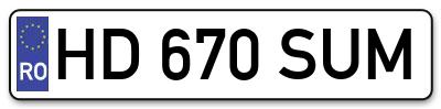 Placuta inmatriculare numar auto  HD-670-SUM, HD 670 SUM, HD670SUM