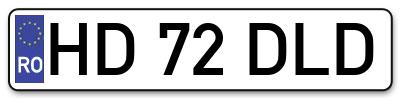 Placuta inmatriculare numar auto  HD-72-DLD, HD 72 DLD, HD72DLD