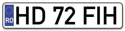 Placuta inmatriculare numar auto  HD-72-FIH, HD 72 FIH, HD72FIH