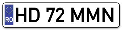 Placuta inmatriculare numar auto  HD-72-MMN, HD 72 MMN, HD72MMN