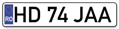 Placuta inmatriculare numar auto  HD-74-JAA, HD 74 JAA, HD74JAA
