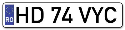 Placuta inmatriculare numar auto  HD-74-VYC, HD 74 VYC, HD74VYC