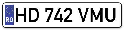 Placuta inmatriculare numar auto  HD-742-VMU, HD 742 VMU, HD742VMU