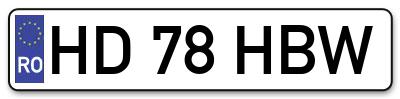 Placuta inmatriculare numar auto  HD-78-HBW, HD 78 HBW, HD78HBW