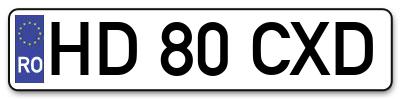Placuta inmatriculare numar auto  HD-80-CXD, HD 80 CXD, HD80CXD