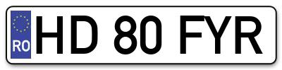 Placuta inmatriculare numar auto  HD-80-FYR, HD 80 FYR, HD80FYR