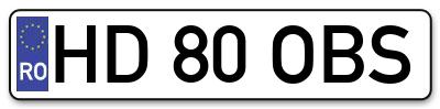 Placuta inmatriculare numar auto  HD-80-OBS, HD 80 OBS, HD80OBS