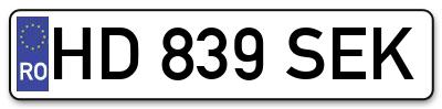 Placuta inmatriculare numar auto  HD-839-SEK, HD 839 SEK, HD839SEK
