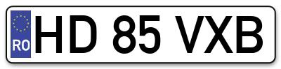 Placuta inmatriculare numar auto  HD-85-VXB, HD 85 VXB, HD85VXB