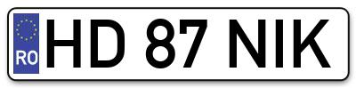Placuta inmatriculare numar auto  HD-87-NIK, HD 87 NIK, HD87NIK