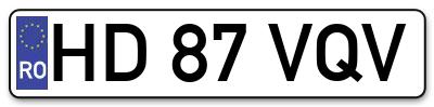 Placuta inmatriculare numar auto  HD-87-VQV, HD 87 VQV, HD87VQV
