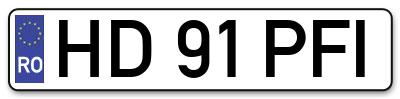 Placuta inmatriculare numar auto  HD-91-PFI, HD 91 PFI, HD91PFI