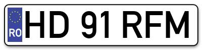 Placuta inmatriculare numar auto  HD-91-RFM, HD 91 RFM, HD91RFM