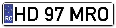 Placuta inmatriculare numar auto  HD-97-MRO, HD 97 MRO, HD97MRO