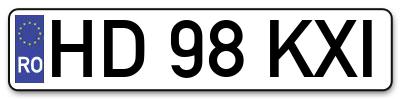 Placuta inmatriculare numar auto  HD-98-KXI, HD 98 KXI, HD98KXI