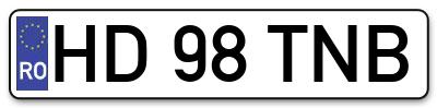 Placuta inmatriculare numar auto  HD-98-TNB, HD 98 TNB, HD98TNB