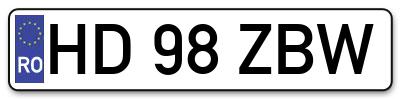 Placuta inmatriculare numar auto  HD-98-ZBW, HD 98 ZBW, HD98ZBW
