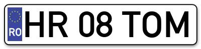 Placuta inmatriculare numar auto  HR-08-TOM, HR 08 TOM, HR08TOM