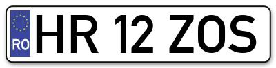 Placuta inmatriculare numar auto  HR-12-ZOS, HR 12 ZOS, HR12ZOS