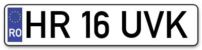 Placuta inmatriculare numar auto  HR-16-UVK, HR 16 UVK, HR16UVK