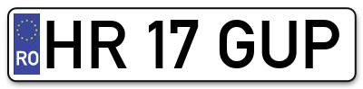Placuta inmatriculare numar auto  HR-17-GUP, HR 17 GUP, HR17GUP