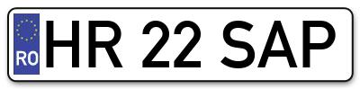 Placuta inmatriculare numar auto  HR-22-SAP, HR 22 SAP, HR22SAP