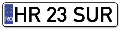 Placuta inmatriculare numar auto  HR-23-SUR, HR 23 SUR, HR23SUR