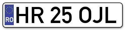 Placuta inmatriculare numar auto  HR-25-OJL, HR 25 OJL, HR25OJL