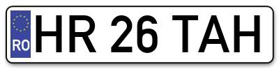 Placuta inmatriculare numar auto  HR-26-TAH, HR 26 TAH, HR26TAH