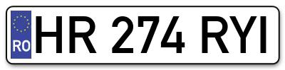 Placuta inmatriculare numar auto  HR-274-RYI, HR 274 RYI, HR274RYI