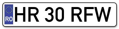 Placuta inmatriculare numar auto  HR-30-RFW, HR 30 RFW, HR30RFW