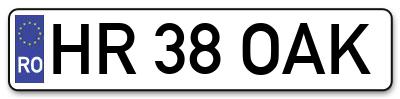 Placuta inmatriculare numar auto  HR-38-OAK, HR 38 OAK, HR38OAK