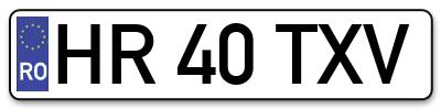 Placuta inmatriculare numar auto  HR-40-TXV, HR 40 TXV, HR40TXV