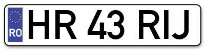 Placuta inmatriculare numar auto  HR-43-RIJ, HR 43 RIJ, HR43RIJ