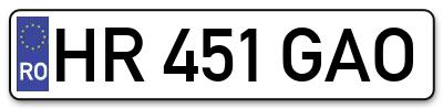 Placuta inmatriculare numar auto  HR-451-GAO, HR 451 GAO, HR451GAO