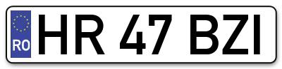 Placuta inmatriculare numar auto  HR-47-BZI, HR 47 BZI, HR47BZI