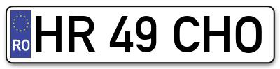 Placuta inmatriculare numar auto  HR-49-CHO, HR 49 CHO, HR49CHO