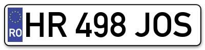 Placuta inmatriculare numar auto  HR-498-JOS, HR 498 JOS, HR498JOS