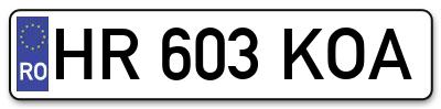 Placuta inmatriculare numar auto  HR-603-KOA, HR 603 KOA, HR603KOA