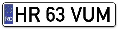 Placuta inmatriculare numar auto  HR-63-VUM, HR 63 VUM, HR63VUM