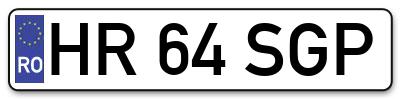 Placuta inmatriculare numar auto  HR-64-SGP, HR 64 SGP, HR64SGP
